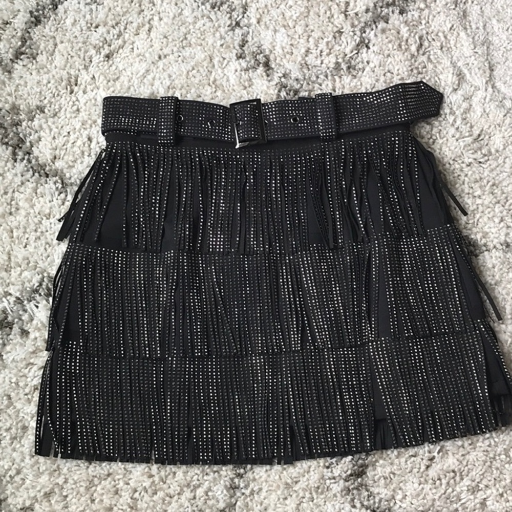 Black Rhinestone Fringed Skirt